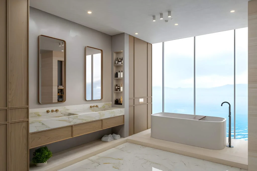 Modern bathroom with ocean view