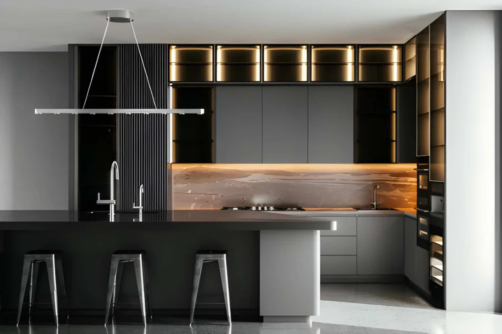 Contemporary kitchen upgrade showcasing custom cabinetry and island design during Home Remodeling in West University Place
