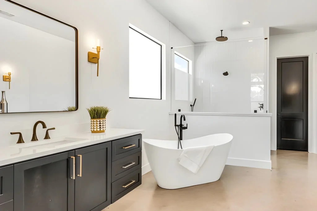 Home Remodeling in Hedwig Village: luxury bathroom remodel featuring updated fixtures and spa-style design
